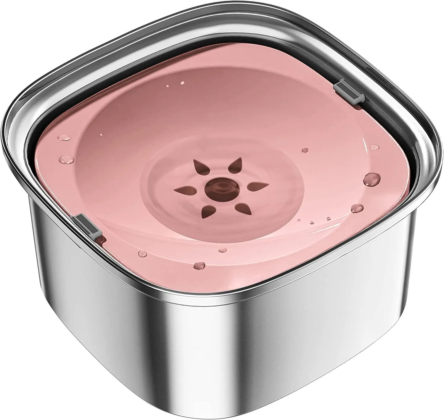 Large capacity stainless steel pet water bowl with floating design in blue