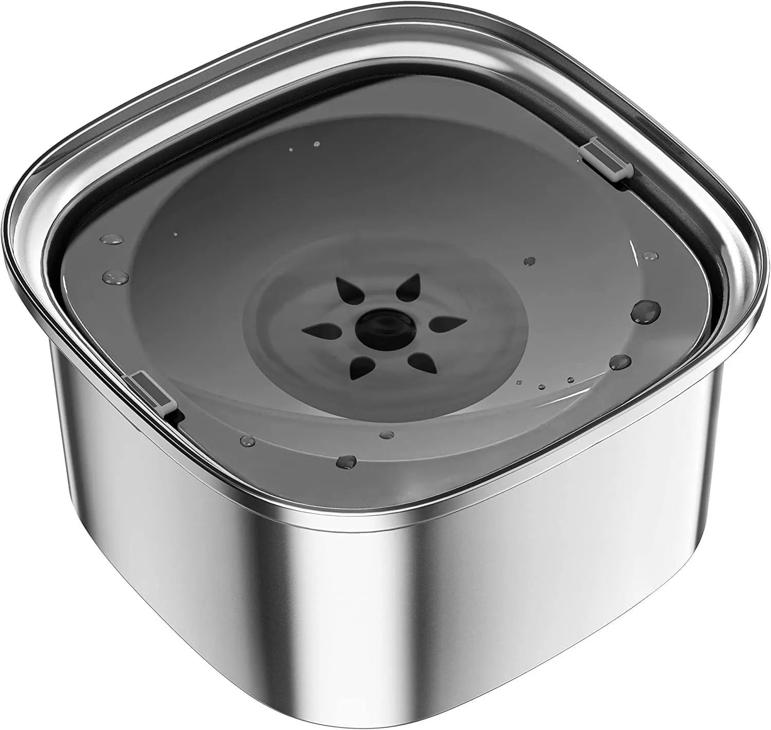 Large capacity stainless steel pet water bowl with floating design in blue