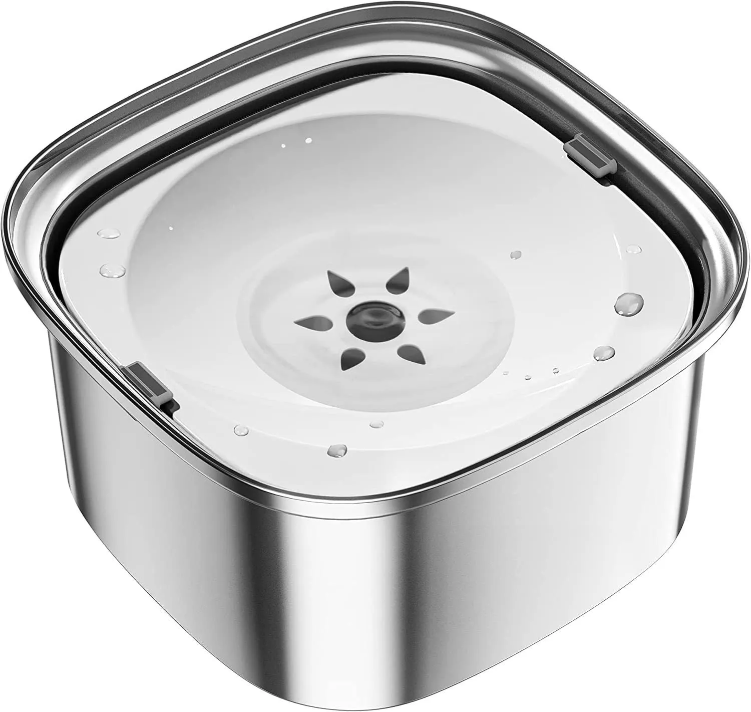 Large capacity stainless steel pet water bowl with floating design in blue
