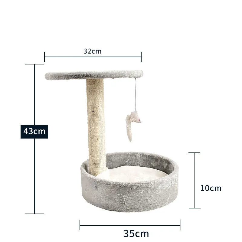 Solid wood cat climbing frame with integrated litter tree grab in grey colour option, plain design