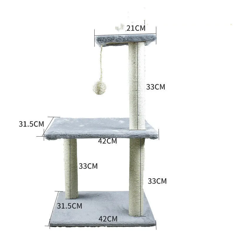 Solid wood cat climbing frame with integrated litter tree grab in grey colour option, plain design