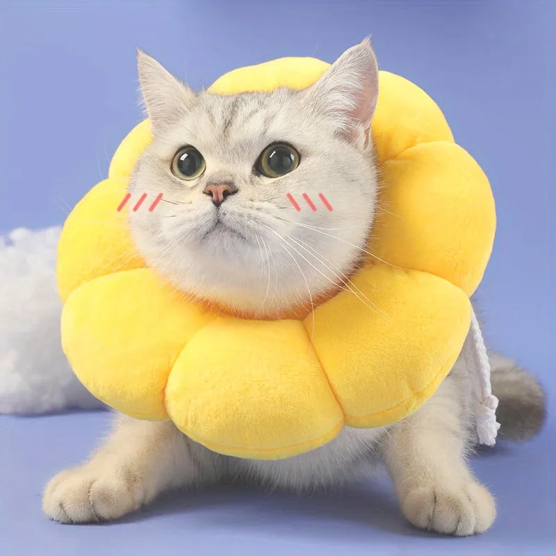 Cute sunflower shaped pet recovery collar for cats and small dogs, soft cotton, adjustable size