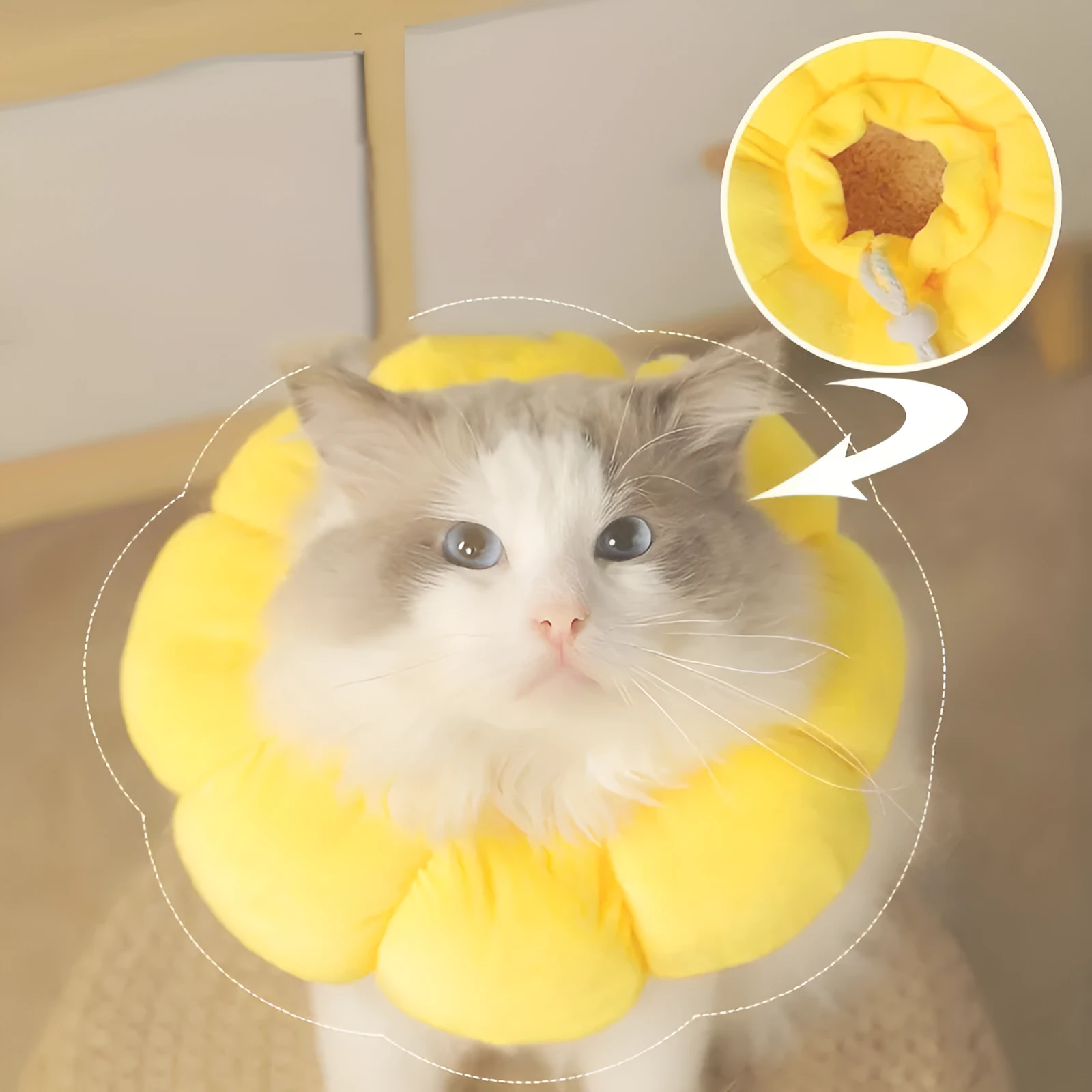Cute sunflower shaped pet recovery collar for cats and small dogs, soft cotton, adjustable size