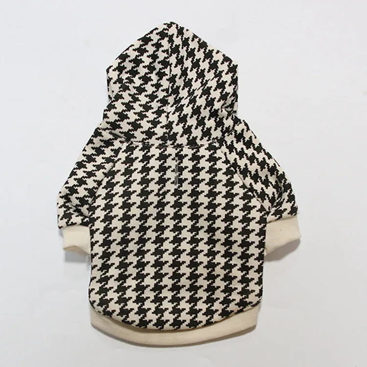 Casual polyester dog clothes in houndstooth pattern for small breeds like Pug, spring summer style