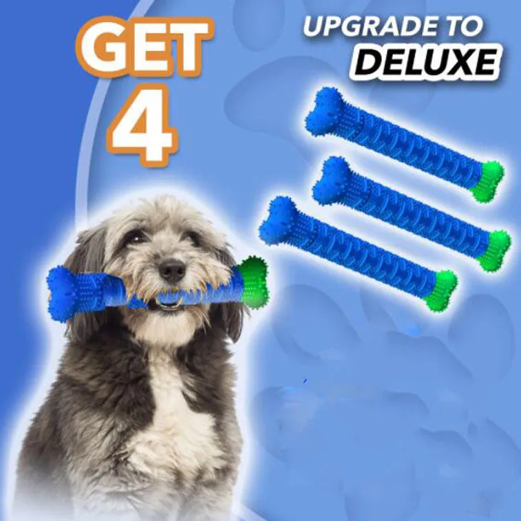 Blue silicone dog toothbrush for pet teeth cleaning measuring 25 x 5 x 4 cm