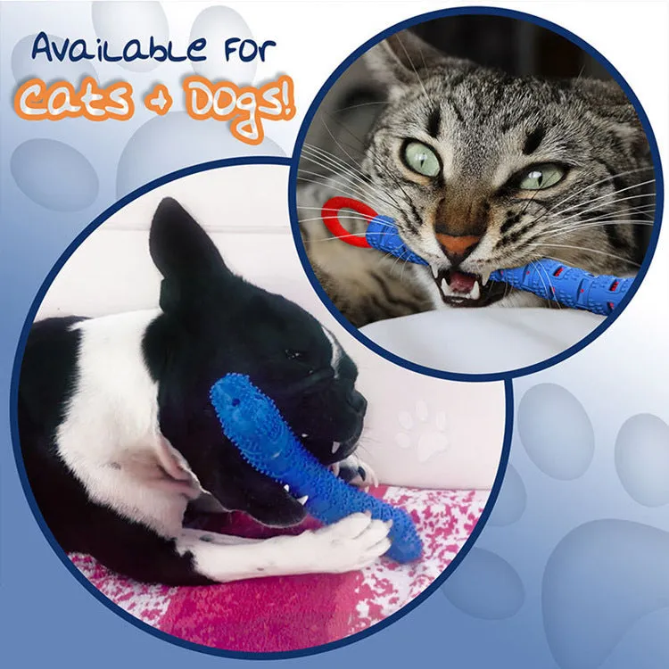 Blue silicone dog toothbrush for pet teeth cleaning measuring 25 x 5 x 4 cm