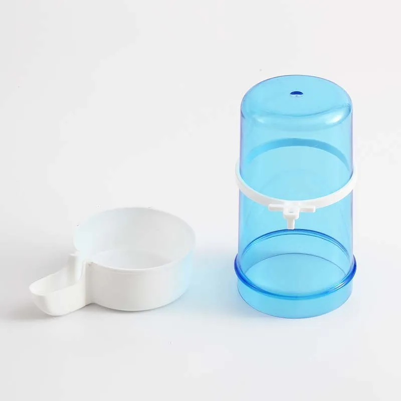Blue edible bird water pipe with large 7cm diameter bottle for cages with 1-1.5cm wire spacing