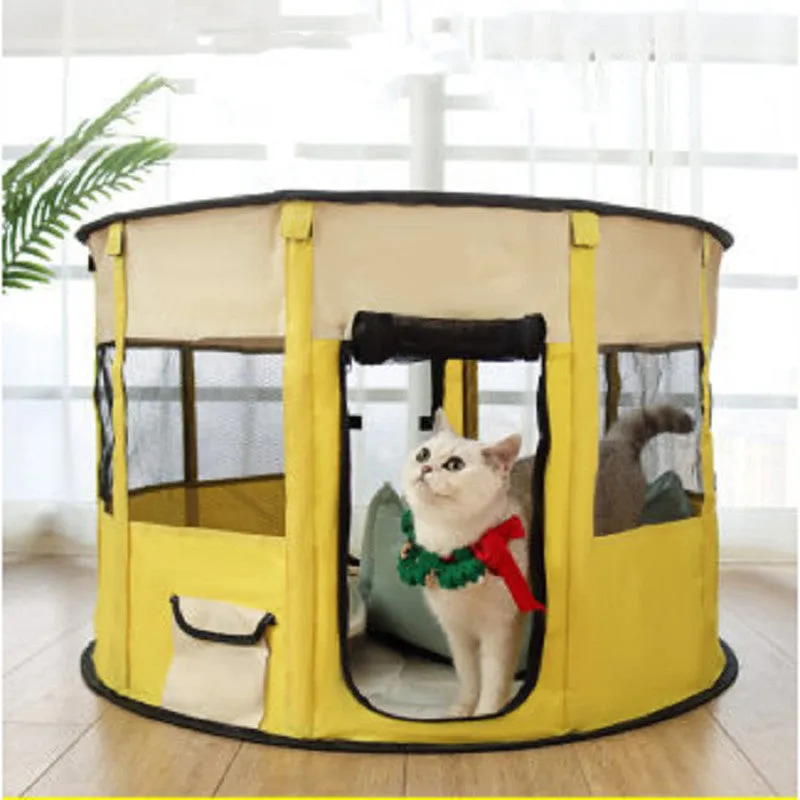 Removable Oxford cloth pet house in pink with breathable net sides and detachable window for dogs and cats