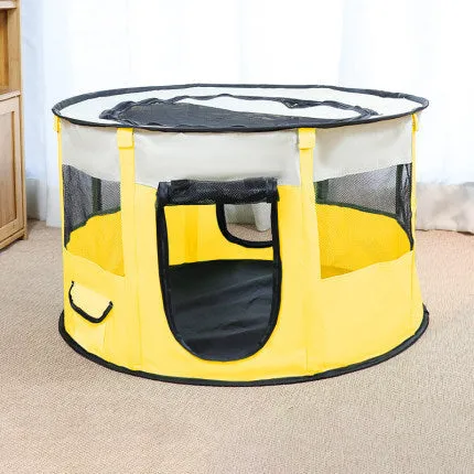 Removable Oxford cloth pet house in pink with breathable net sides and detachable window for dogs and cats