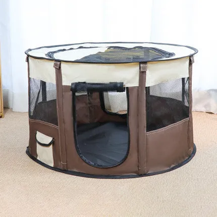 Removable Oxford cloth pet house in pink with breathable net sides and detachable window for dogs and cats