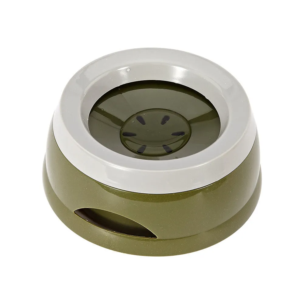 Floating no-spill ABS plastic pet bowl for dogs and cats, 15.3x18.9x8cm, in army green colour