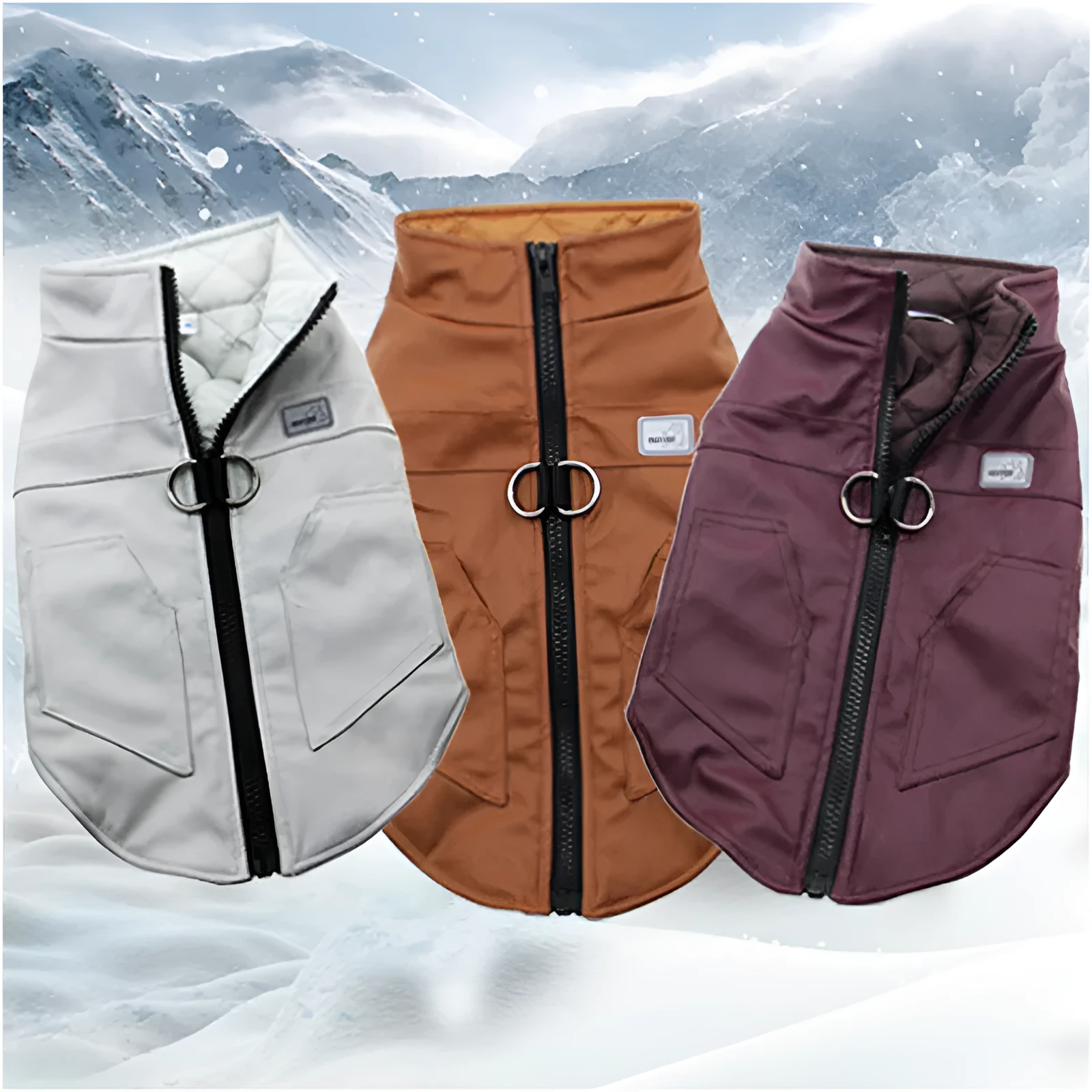 Grey leather winter vest for dogs and cats with casual style and adjustable fit