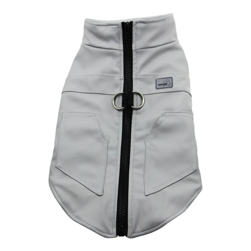 Grey leather winter vest for dogs and cats with casual style and adjustable fit