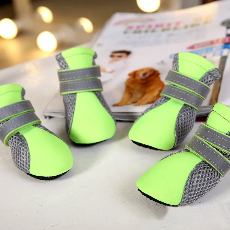 Teddy dog shoes with reflective double magic wand closure, rubber sole, and breathable mesh in black, pink and green colours