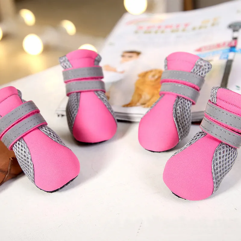 Teddy dog shoes with reflective double magic wand closure, rubber sole, and breathable mesh in black, pink and green colours