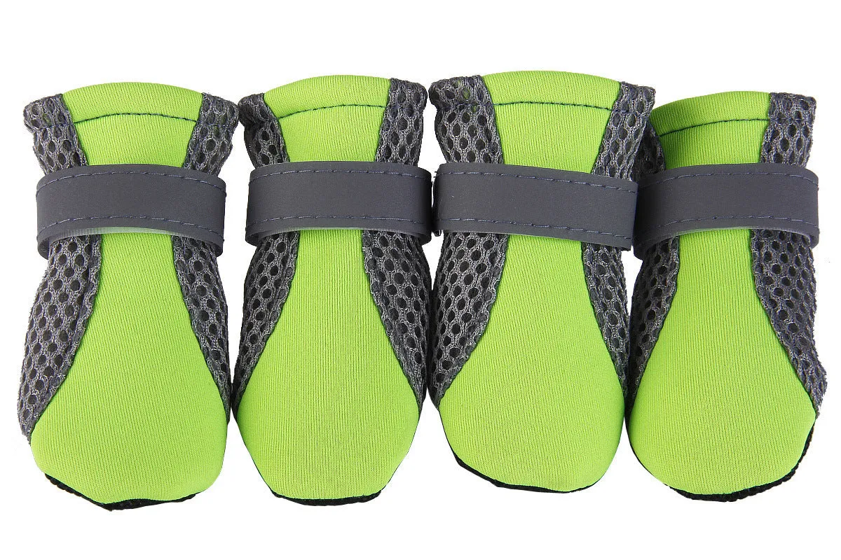 Teddy dog shoes with reflective double magic wand closure, rubber sole, and breathable mesh in black, pink and green colours