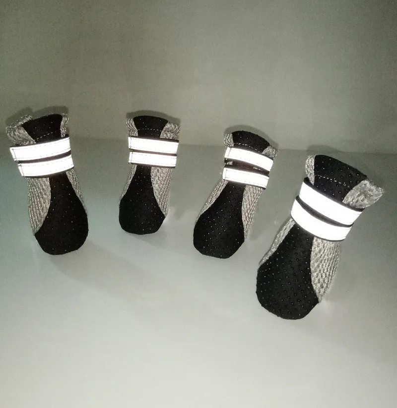 Teddy dog shoes with reflective double magic wand closure, rubber sole, and breathable mesh in black, pink and green colours