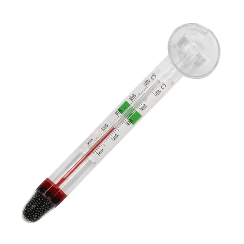 White chubby glass floating aquarium thermometer with suction cup for fish tank water temperature monitoring
