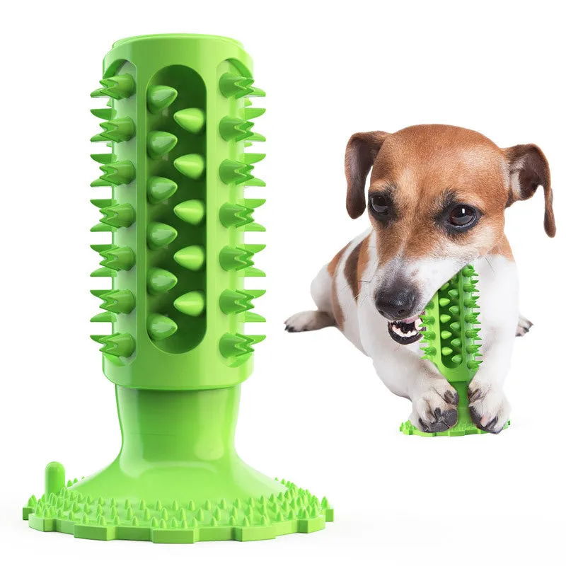 TPR dog toothbrush molar stick in lake blue with serrated edge for teeth cleaning