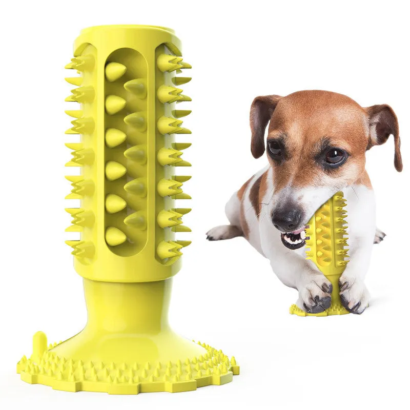 TPR dog toothbrush molar stick in lake blue with serrated edge for teeth cleaning