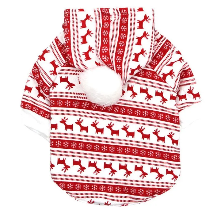 Fleece pet clothes in festive Christmas tree pattern for small dogs and cats, available in sizes XS to L