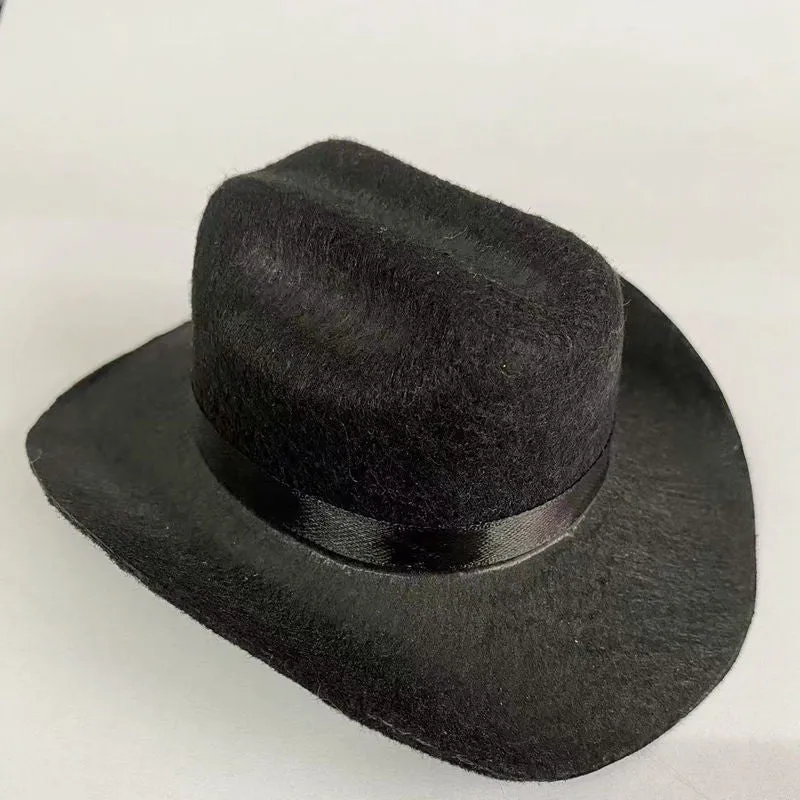 British-style brown cat cowboy hat with decorative trim on a feline model