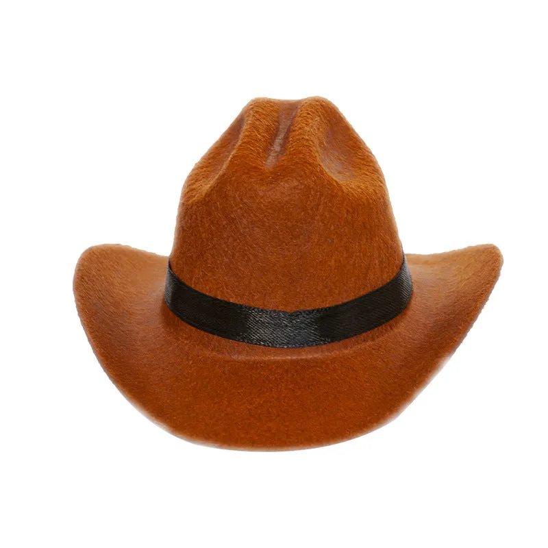 British-style brown cat cowboy hat with decorative trim on a feline model