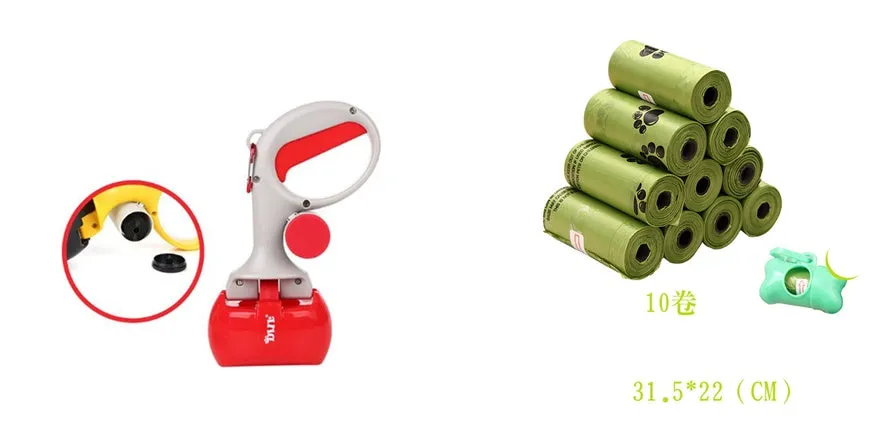 Yellow 2 in 1 portable pet toilet picker made from ABS plastic with curved hand grip and tooth-shaped notches on a white background