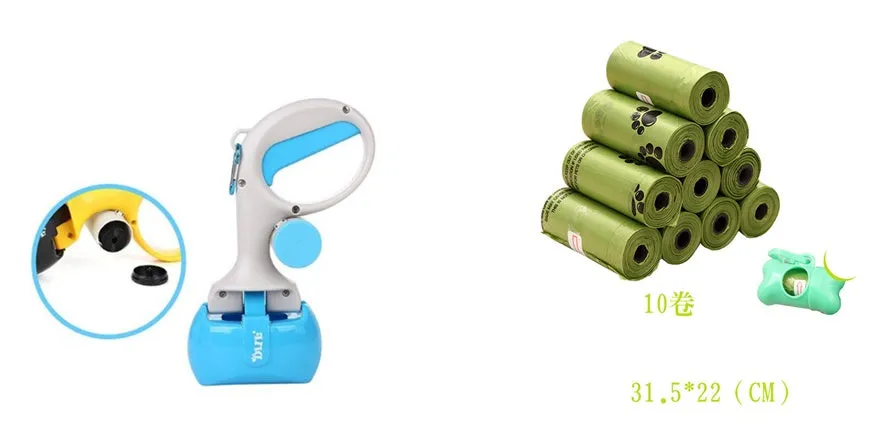 Yellow 2 in 1 portable pet toilet picker made from ABS plastic with curved hand grip and tooth-shaped notches on a white background