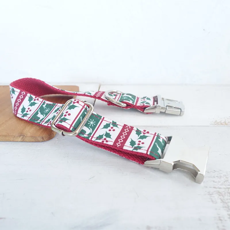 Thicken soft polyester dog collar set Christmas deer design light gold with traction rope and ribbon
