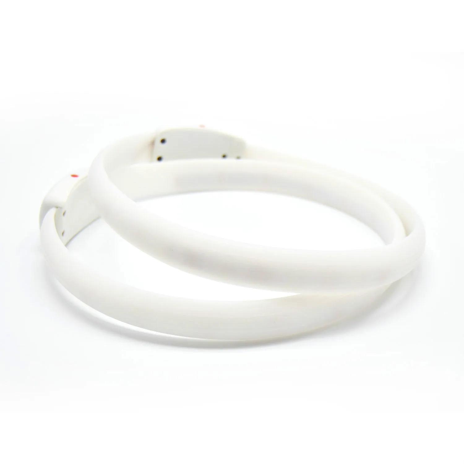 White USB rechargeable flash dog collar with RGB light, silicone construction, size L 2.5x65cm