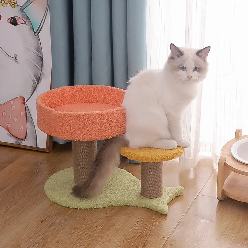 Cat climbing frame with plush material, teddy velvet, and sisal twine, includes solid wood toy, 1.8kg weight