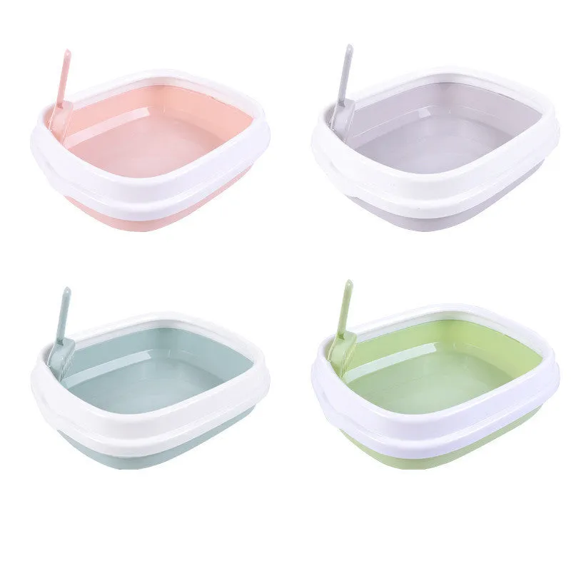 Detachable anti-splashing plastic cat litter box in pink, with large size for cats