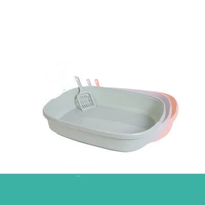 Detachable anti-splashing plastic cat litter box in pink, with large size for cats
