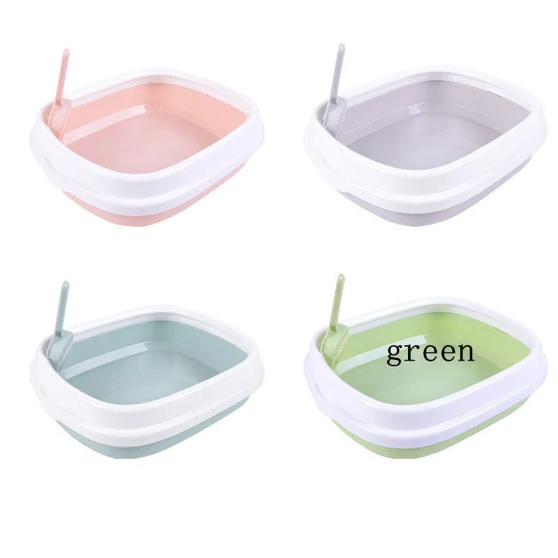 Detachable anti-splashing plastic cat litter box in pink, with large size for cats
