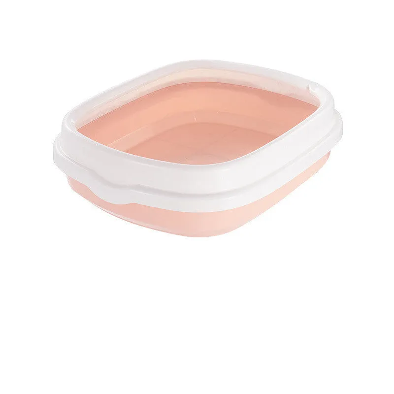 Detachable anti-splashing plastic cat litter box in pink, with large size for cats