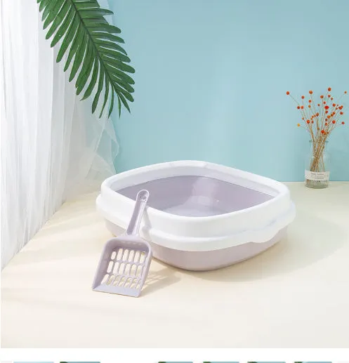 Detachable anti-splashing plastic cat litter box in pink, with large size for cats