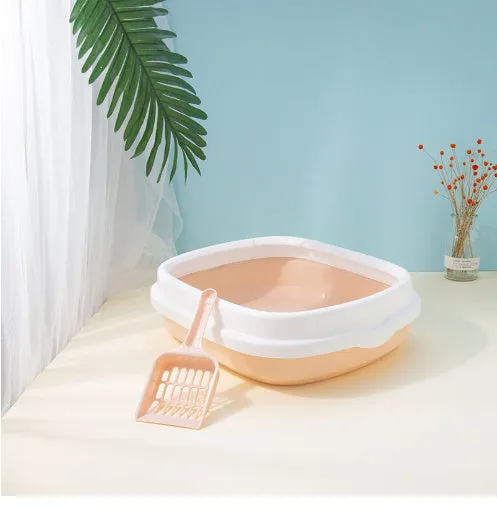 Detachable anti-splashing plastic cat litter box in pink, with large size for cats