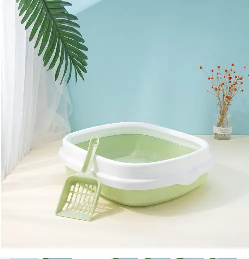 Detachable anti-splashing plastic cat litter box in pink, with large size for cats