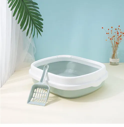 Detachable anti-splashing plastic cat litter box in pink, with large size for cats