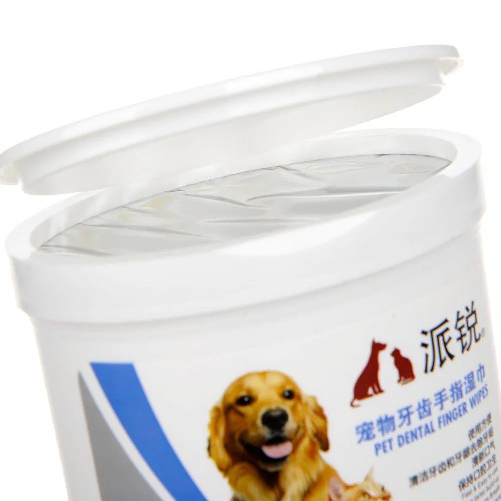 Pet cleaning wipes pack with finger sleeve design in compact bottle for oral, eye, and ear care