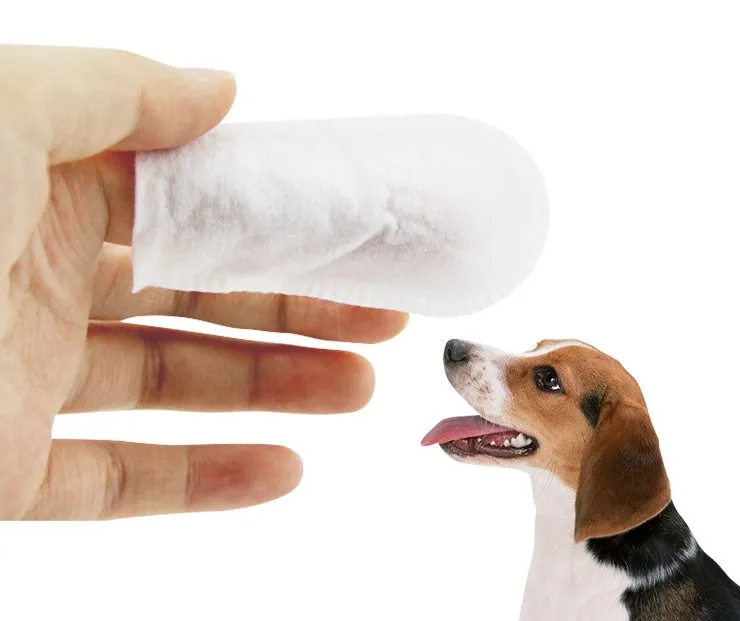 Pet cleaning wipes pack with finger sleeve design in compact bottle for oral, eye, and ear care
