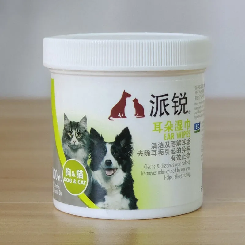 Pet cleaning wipes pack with finger sleeve design in compact bottle for oral, eye, and ear care