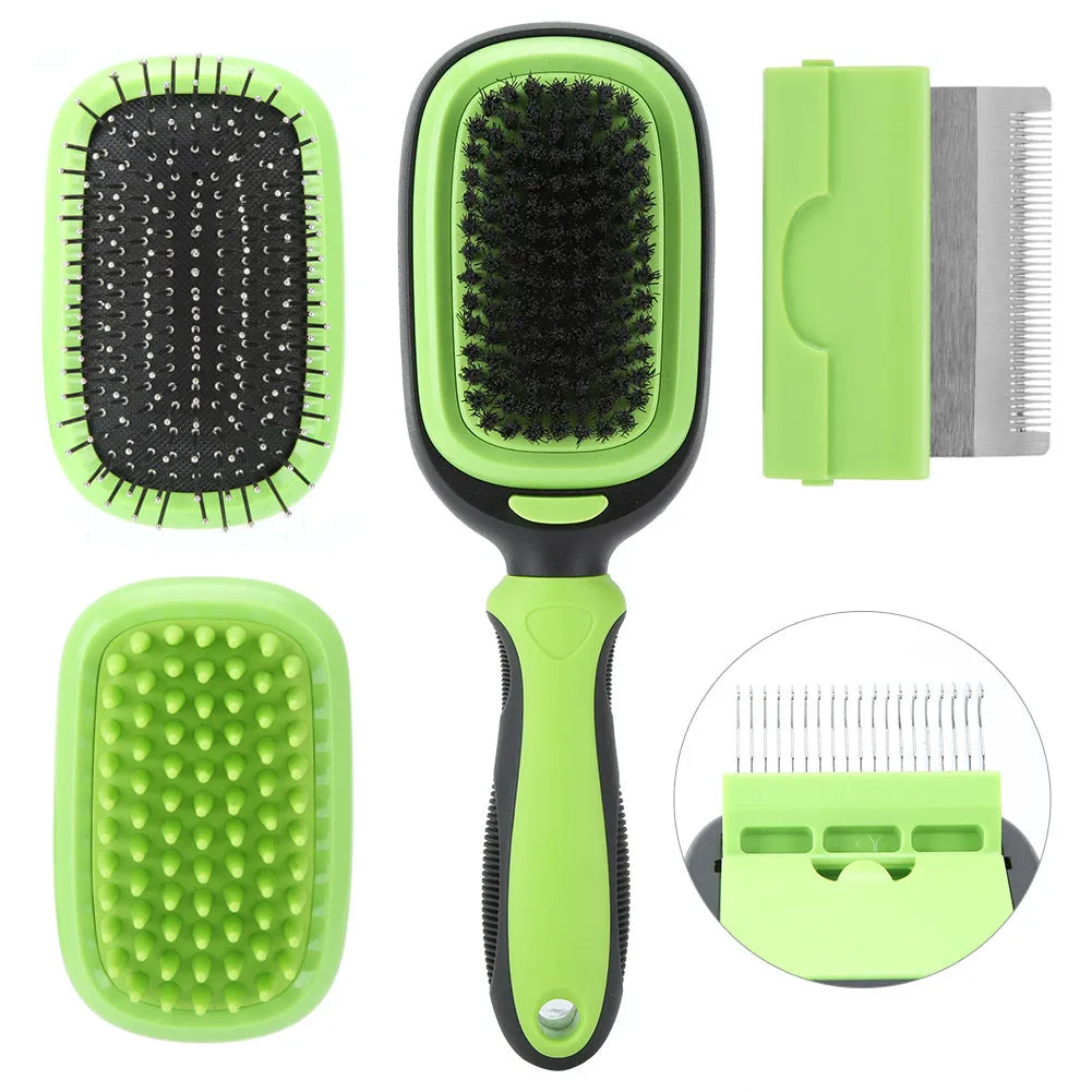 5-in-1 pet grooming comb set for cats and dogs with ABS, TPR, PP wool and stainless steel construction