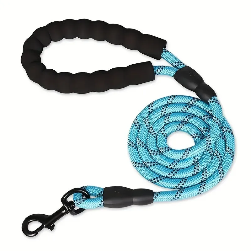 Black reflective dog leash with padded handle and adjustable waist rope for jogging