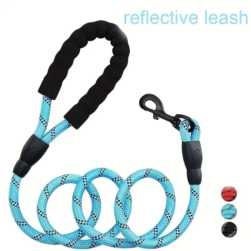 Black reflective dog leash with padded handle and adjustable waist rope for jogging