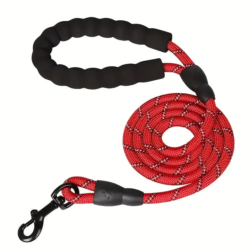 Black reflective dog leash with padded handle and adjustable waist rope for jogging