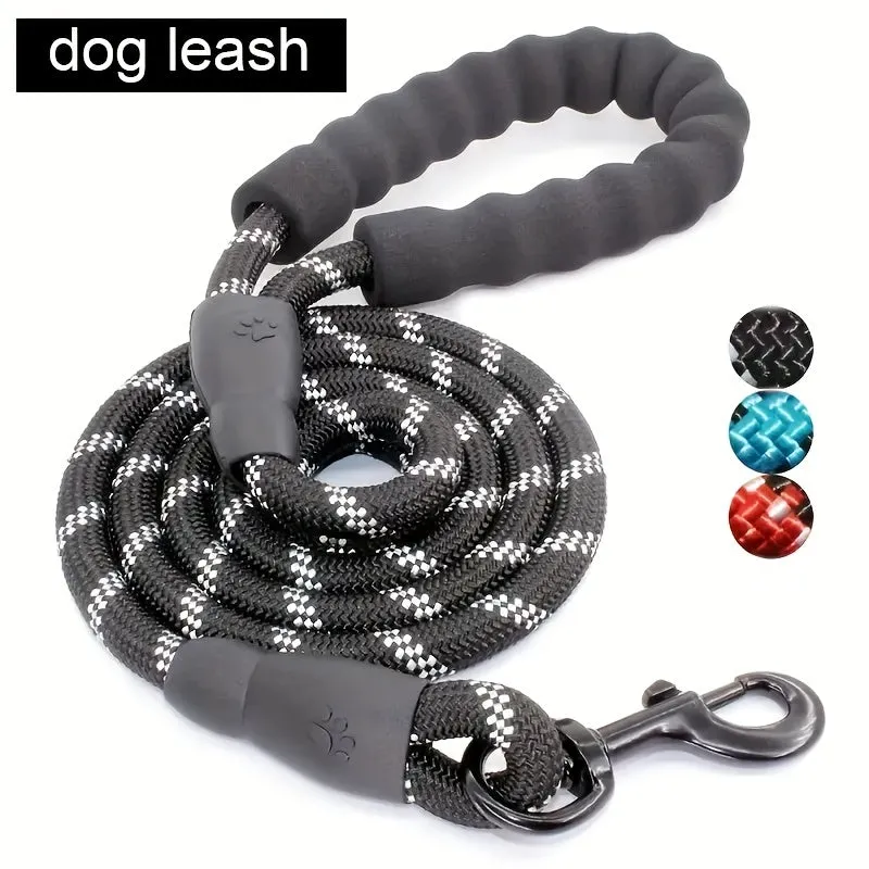 Black reflective dog leash with padded handle and adjustable waist rope for jogging