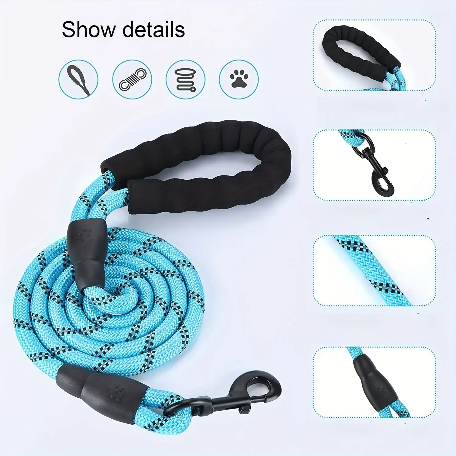 Black reflective dog leash with padded handle and adjustable waist rope for jogging