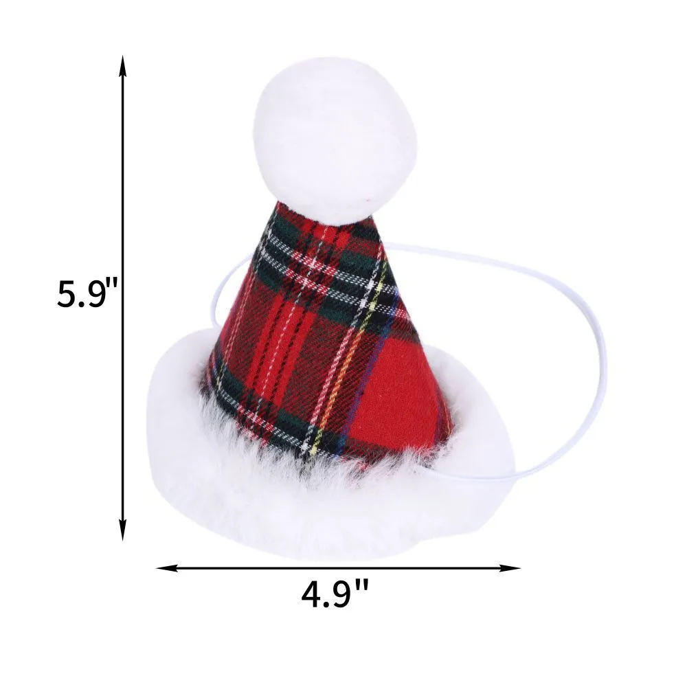 Red plaid Christmas triangle pet towel with embossed pattern, measuring 60x45cm, tied around a dog's neck.